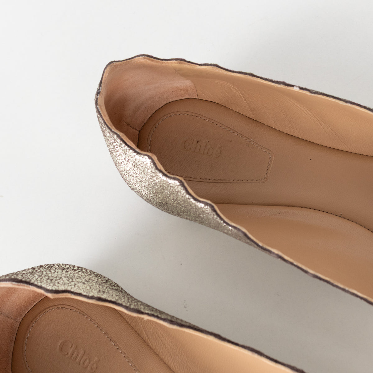 Chloe Distressed Gold Leather Ballerines