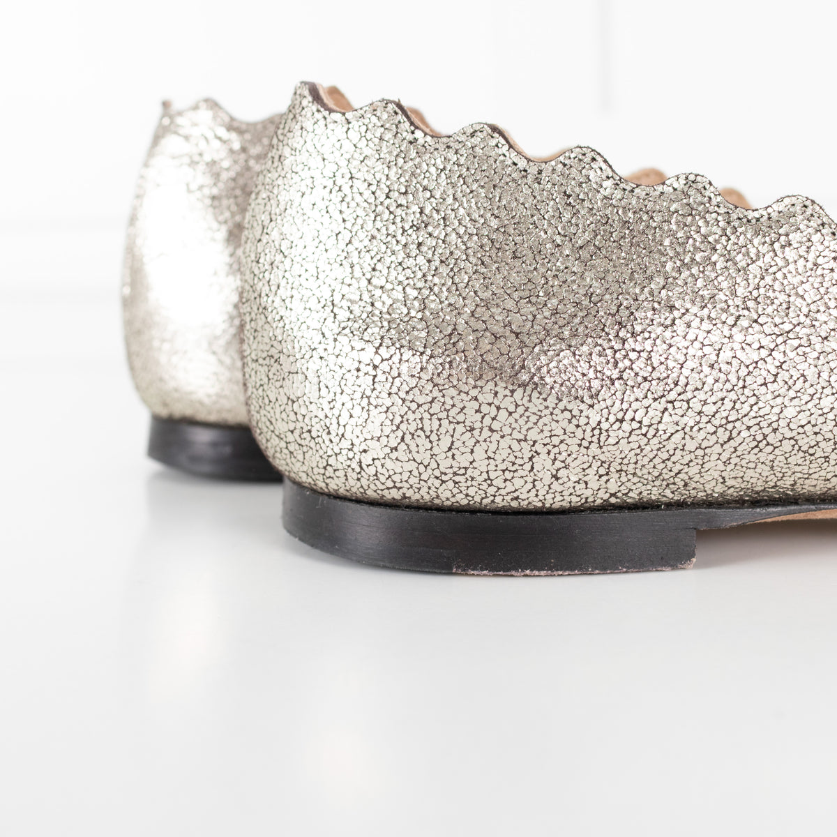 Chloe Distressed Gold Leather Ballerines