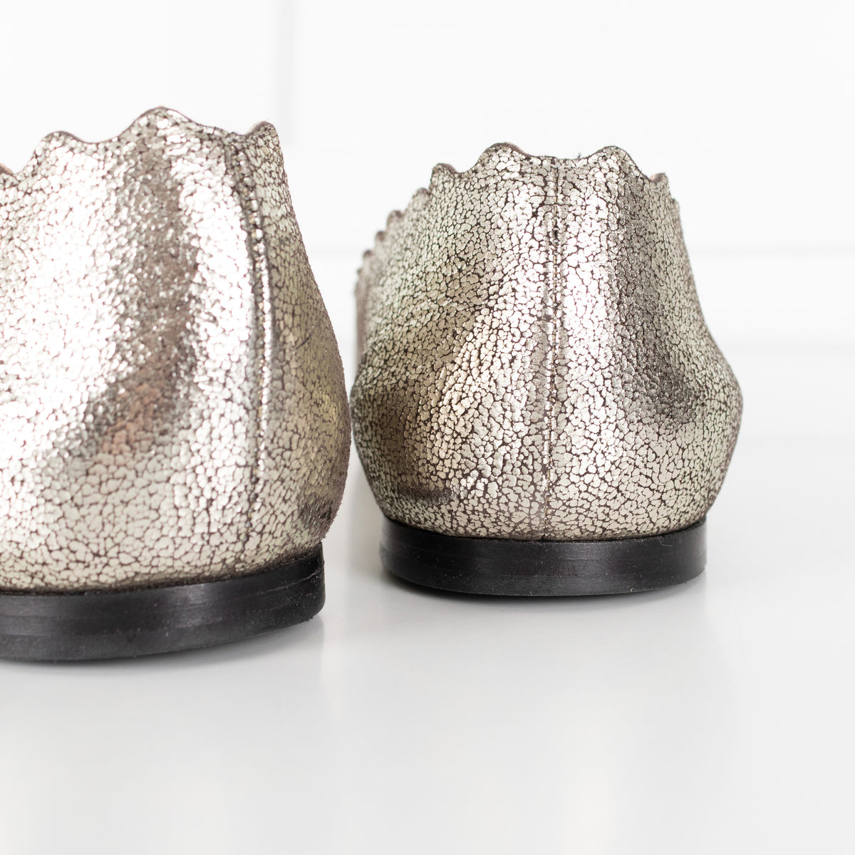 Chloe Distressed Gold Leather Ballerines