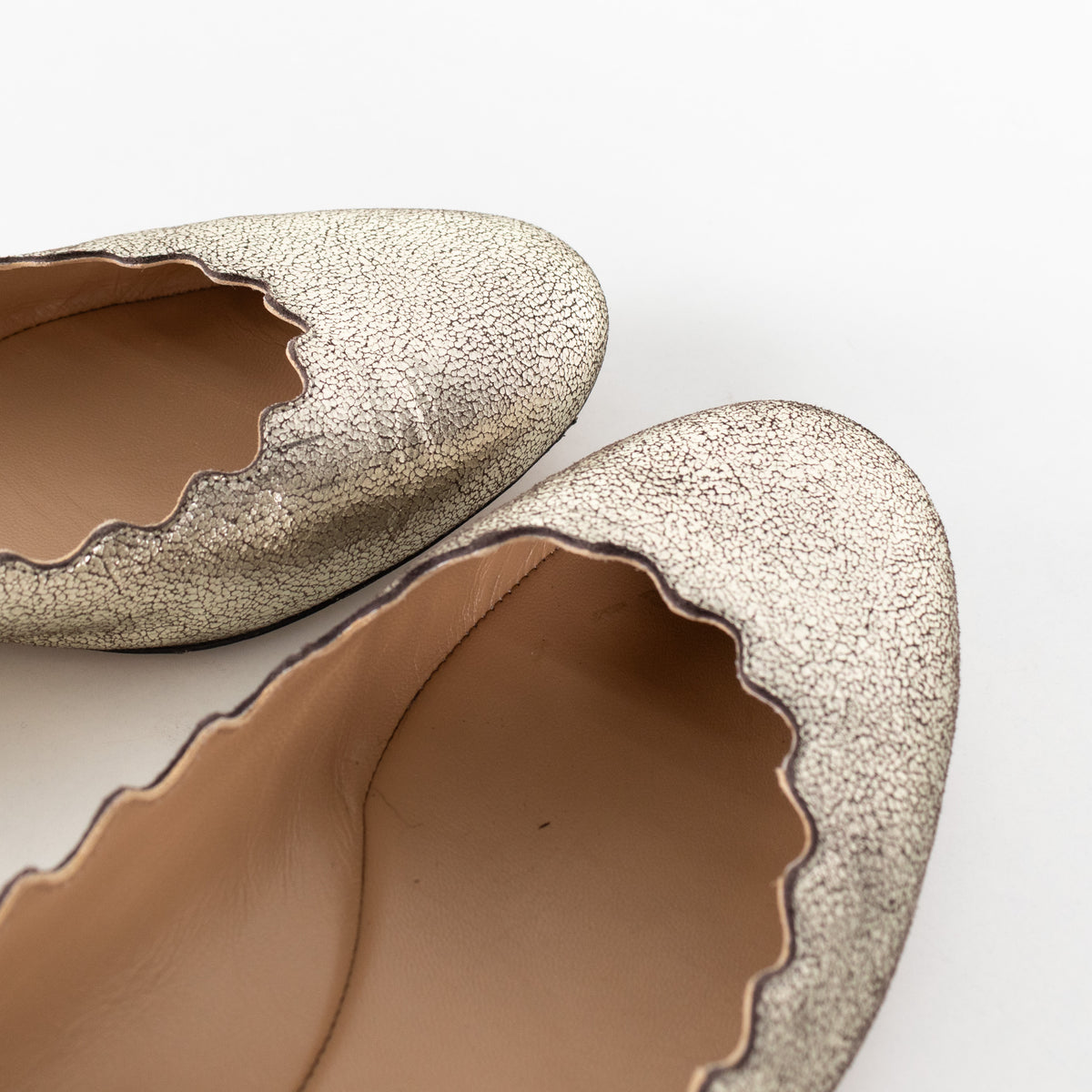 Chloe Distressed Gold Leather Ballerines