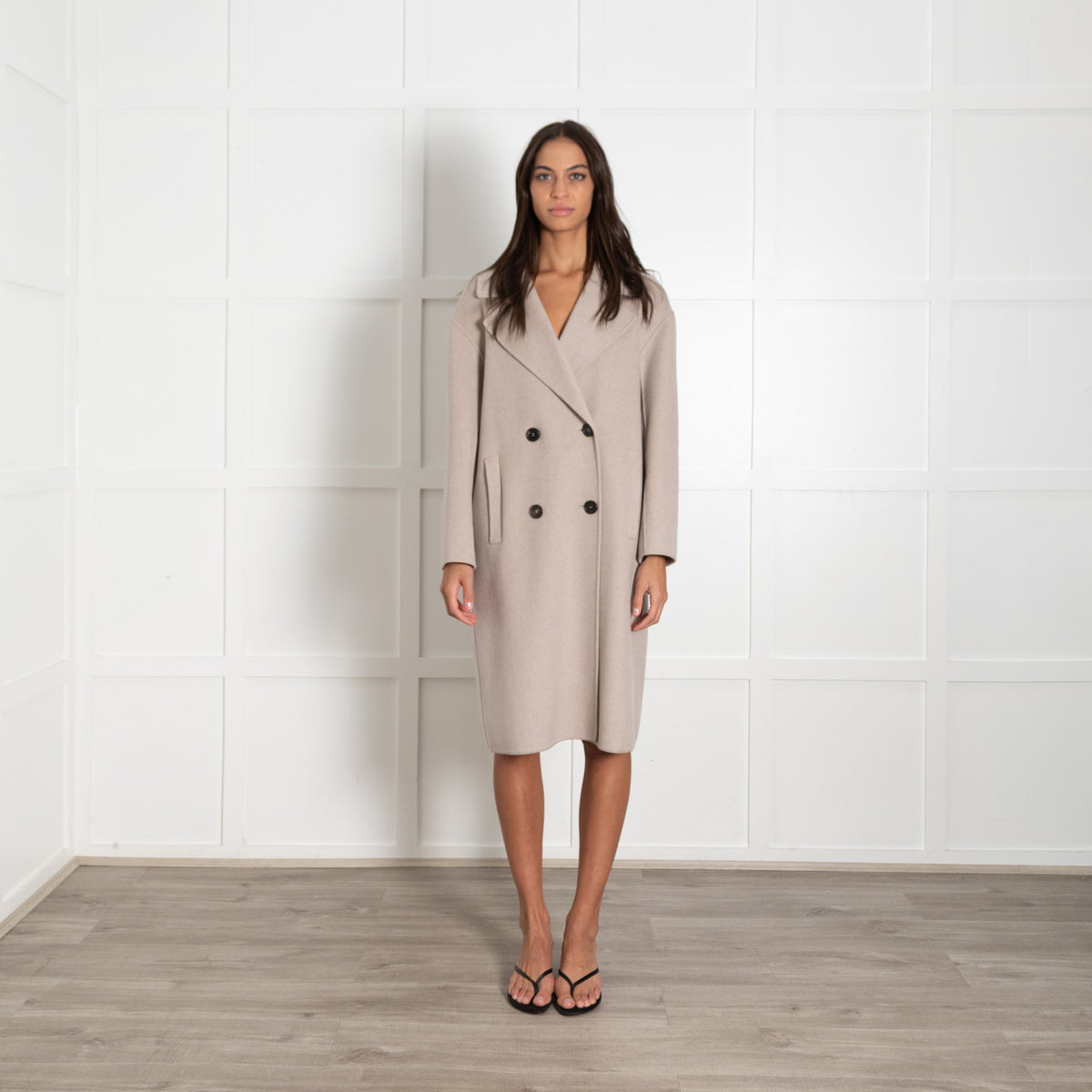 'S Max Mara Beige Oversized Double Breasted Wool Coat