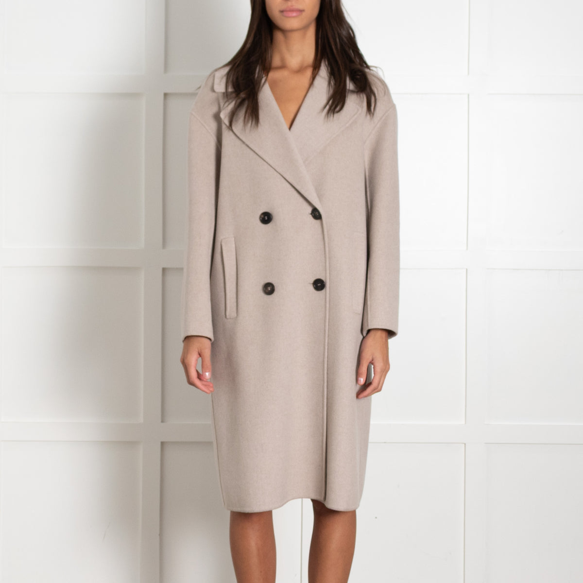 'S Max Mara Beige Oversized Double Breasted Wool Coat