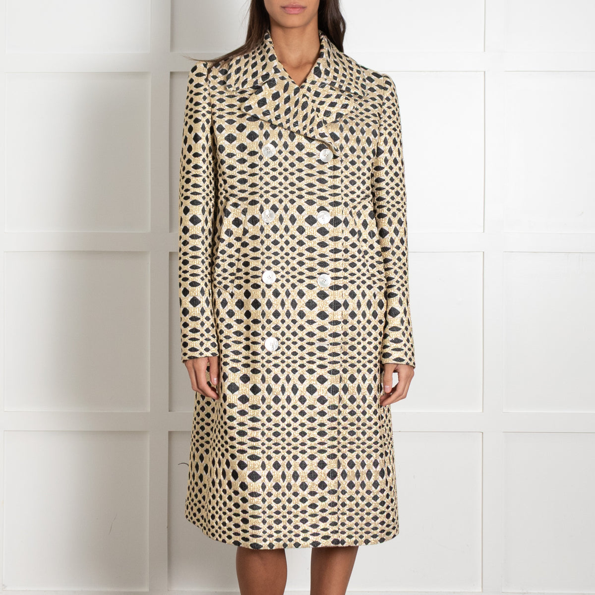Prada Crockett Black and Gold  Jaquard Coat