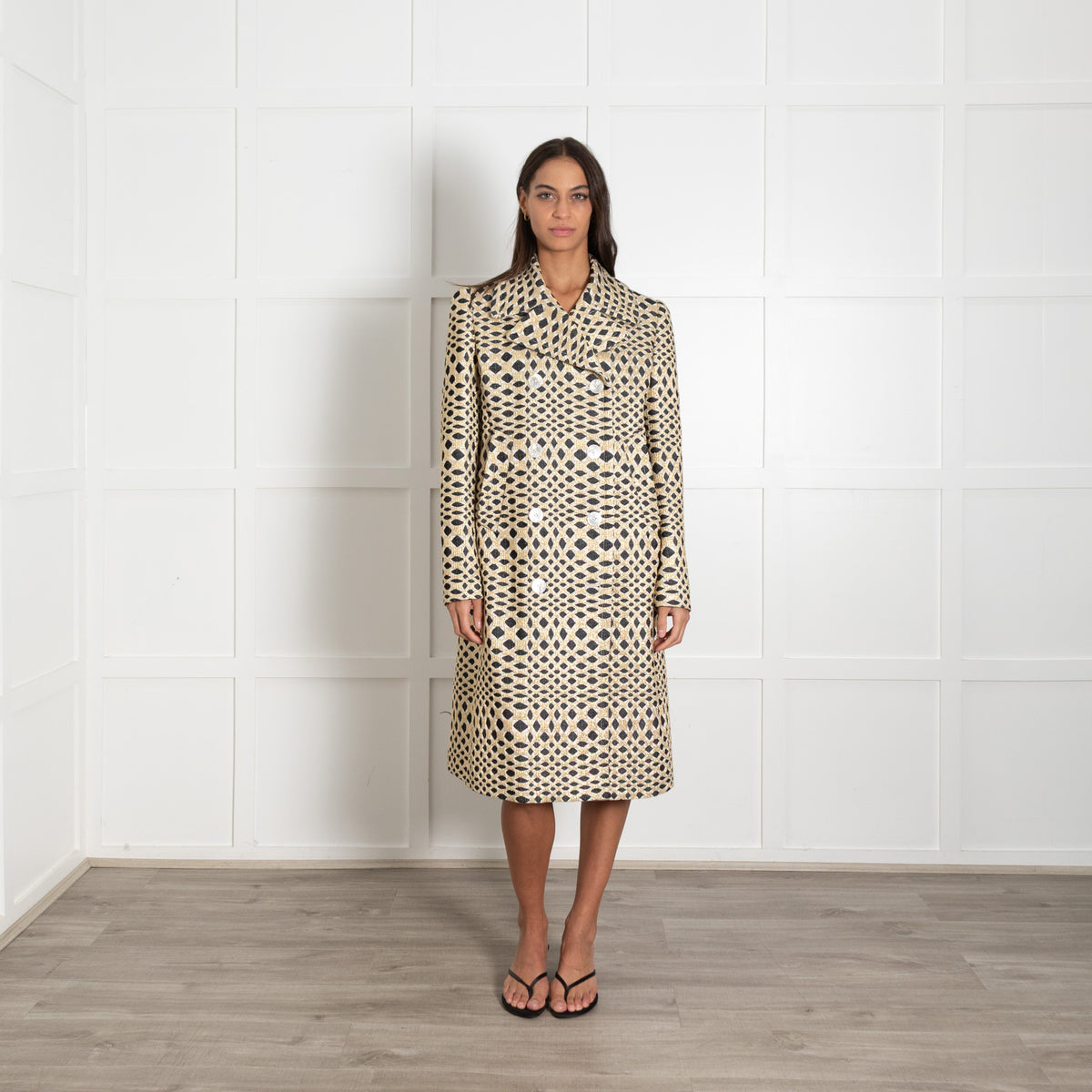 Prada Crockett Black and Gold  Jaquard Coat