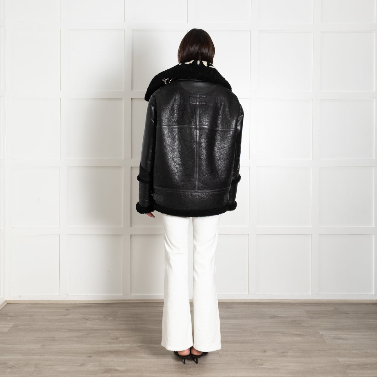 Balenciaga Black L'Bombardier Oversized Shearing Logo Collar Jacket
