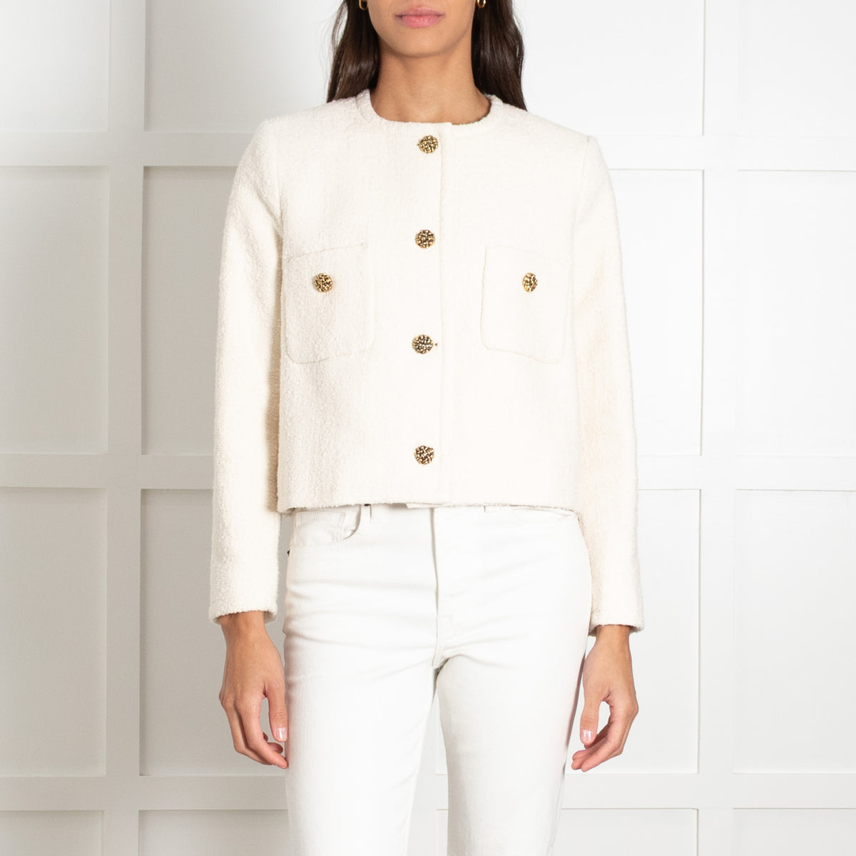 Ba&sh Cream Gold Button Tweedy Jacket