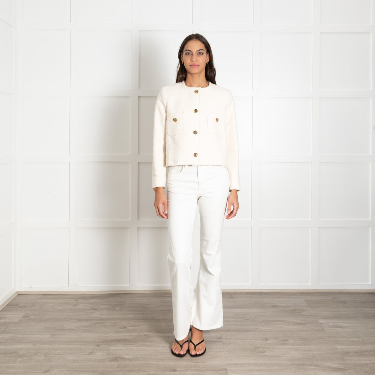 Ba&sh Cream Gold Button Tweedy Jacket