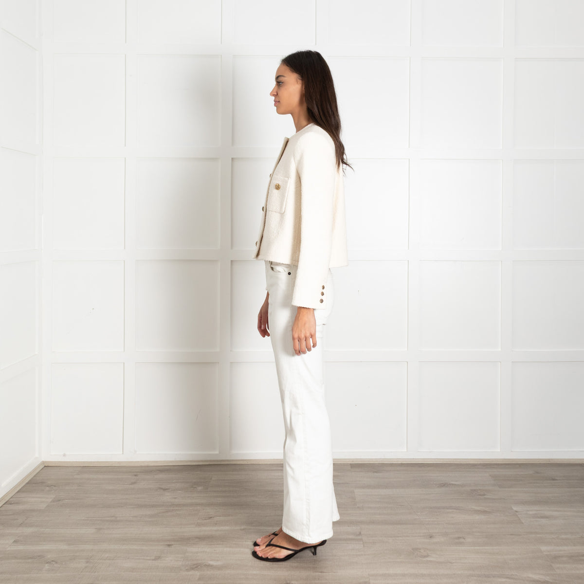 Ba&sh Cream Gold Button Tweedy Jacket