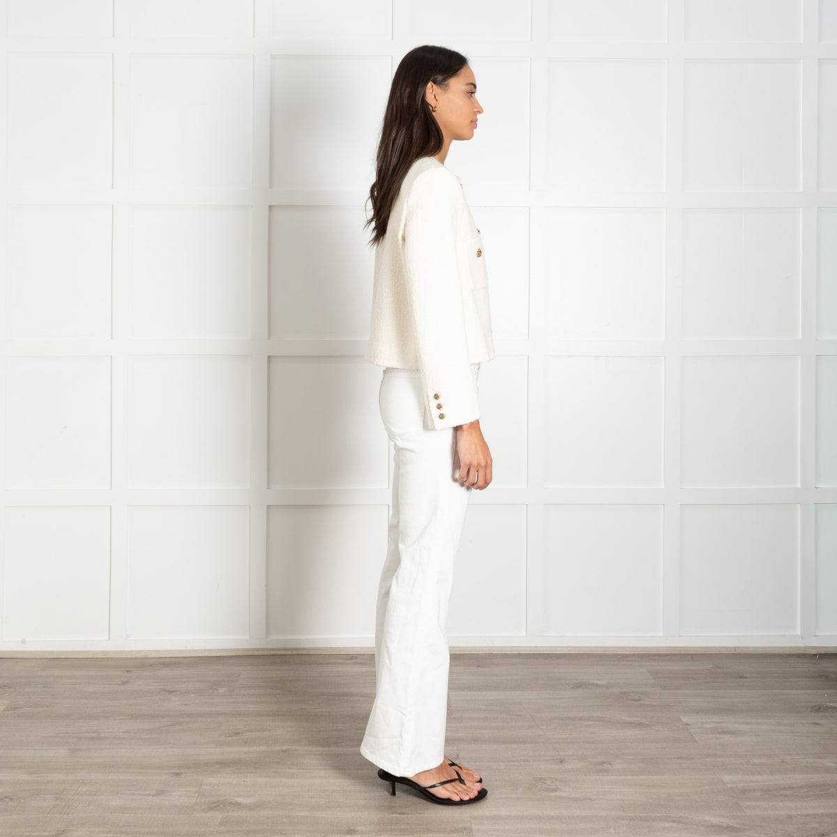 Ba&sh Cream Gold Button Tweedy Jacket