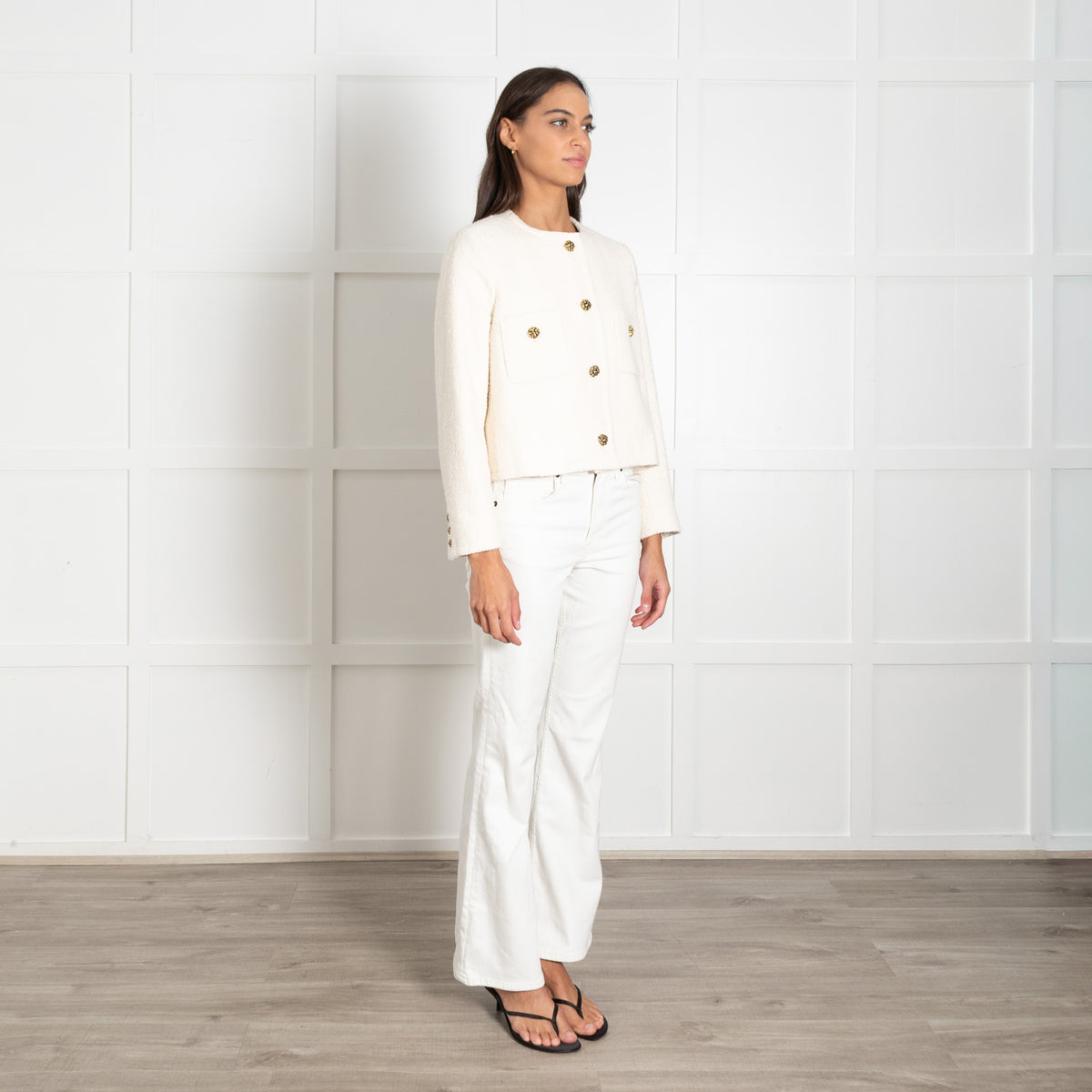 Ba&sh Cream Gold Button Tweedy Jacket