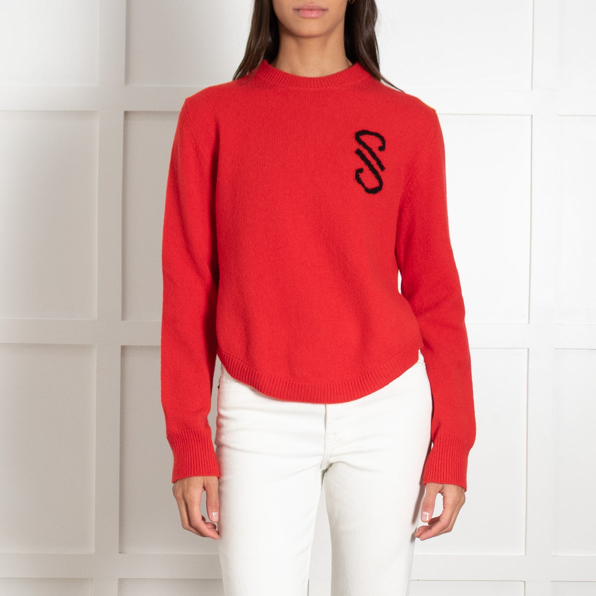 Proenza Schouler Red Intarsia Knit Logo Merino Wool Jumper