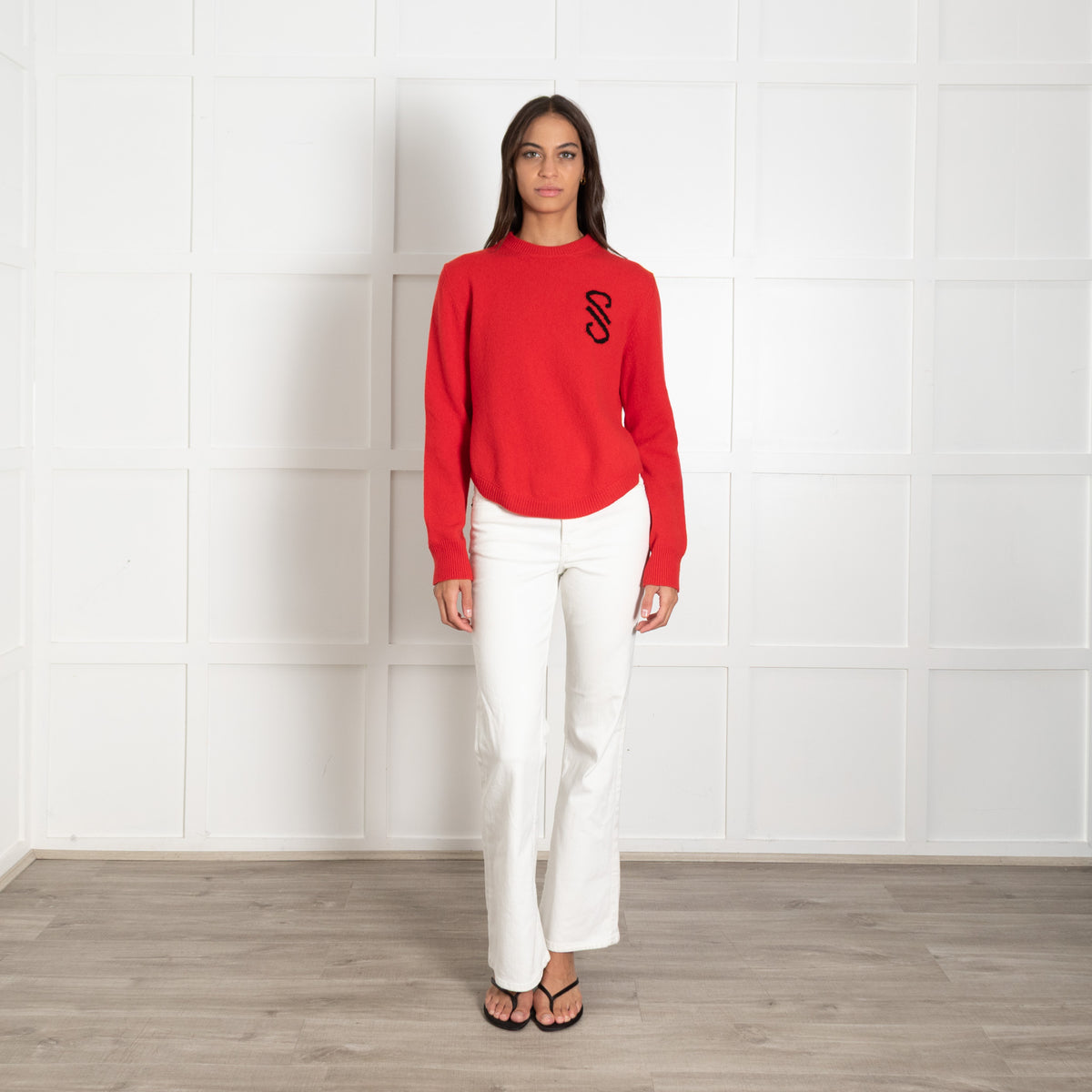 Proenza Schouler Red Intarsia Knit Logo Merino Wool Jumper