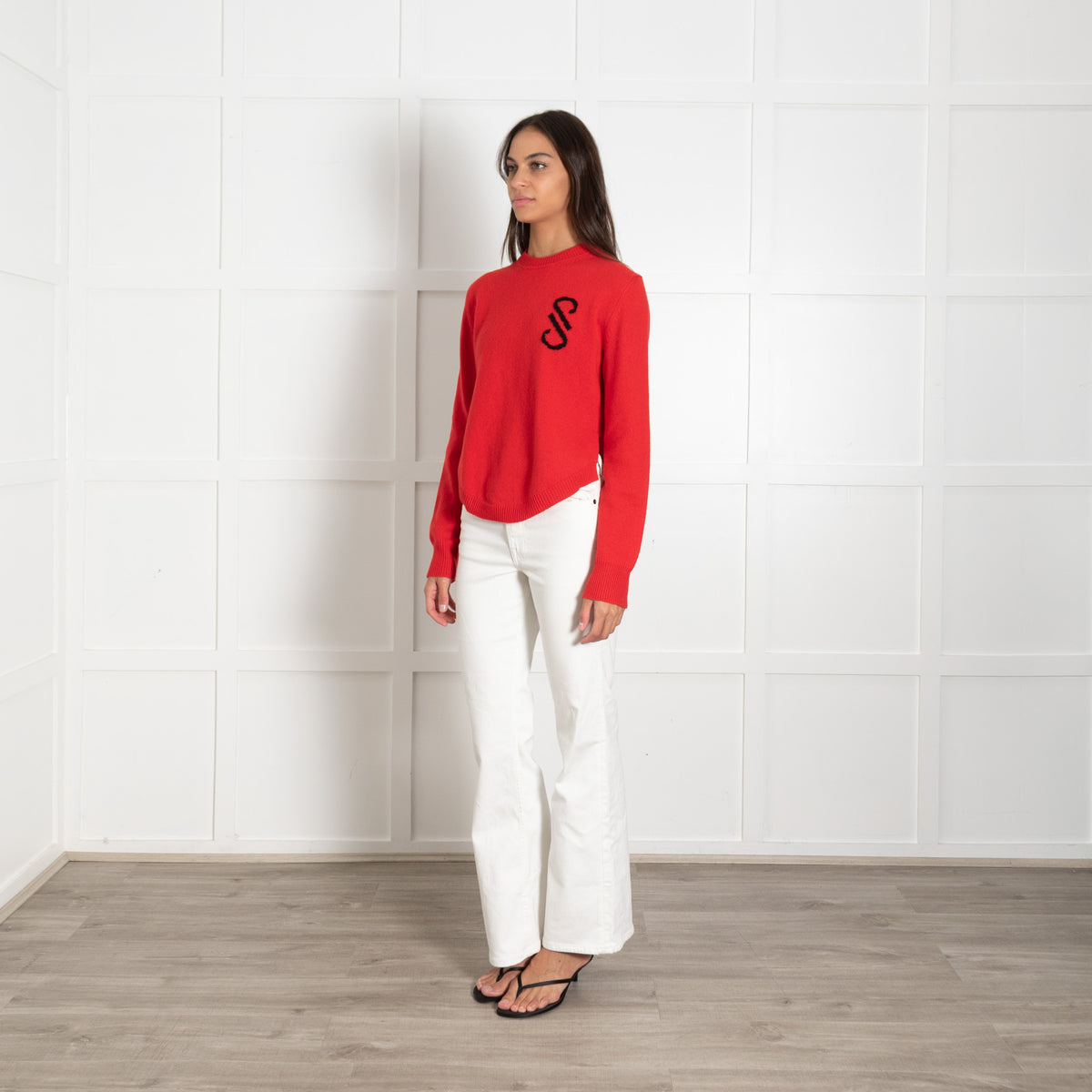 Proenza Schouler Red Intarsia Knit Logo Merino Wool Jumper