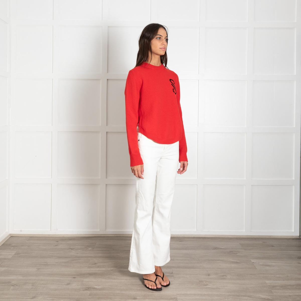 Proenza Schouler Red Intarsia Knit Logo Merino Wool Jumper