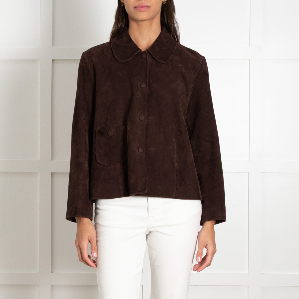 Ba&sh Brown Suede Straight Cut Jacket With Back Pleats