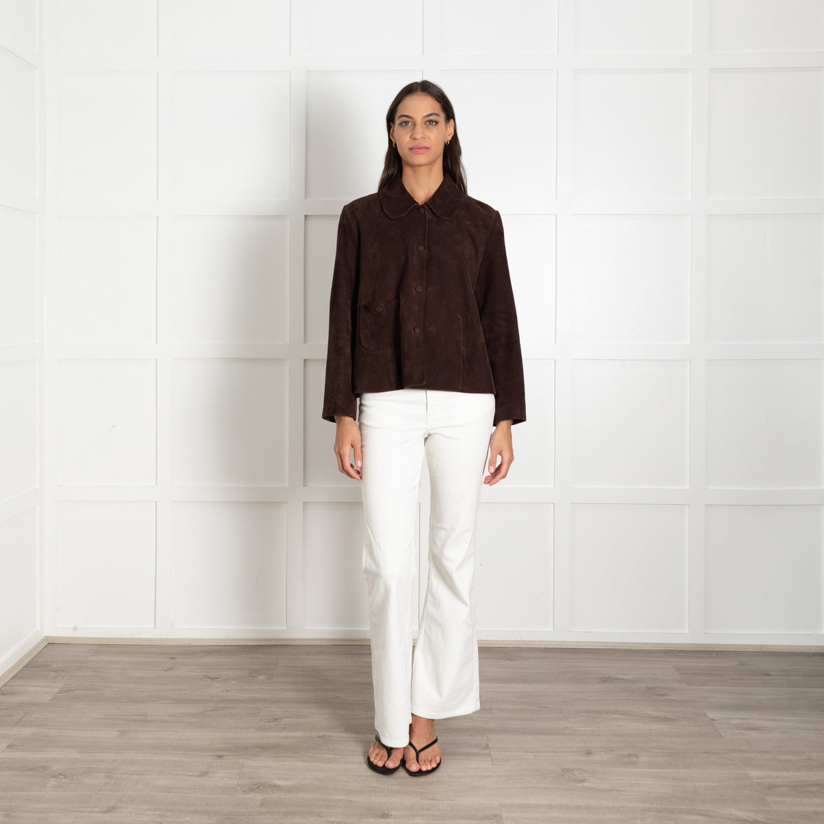 Ba&sh Brown Suede Straight Cut Jacket With Back Pleats