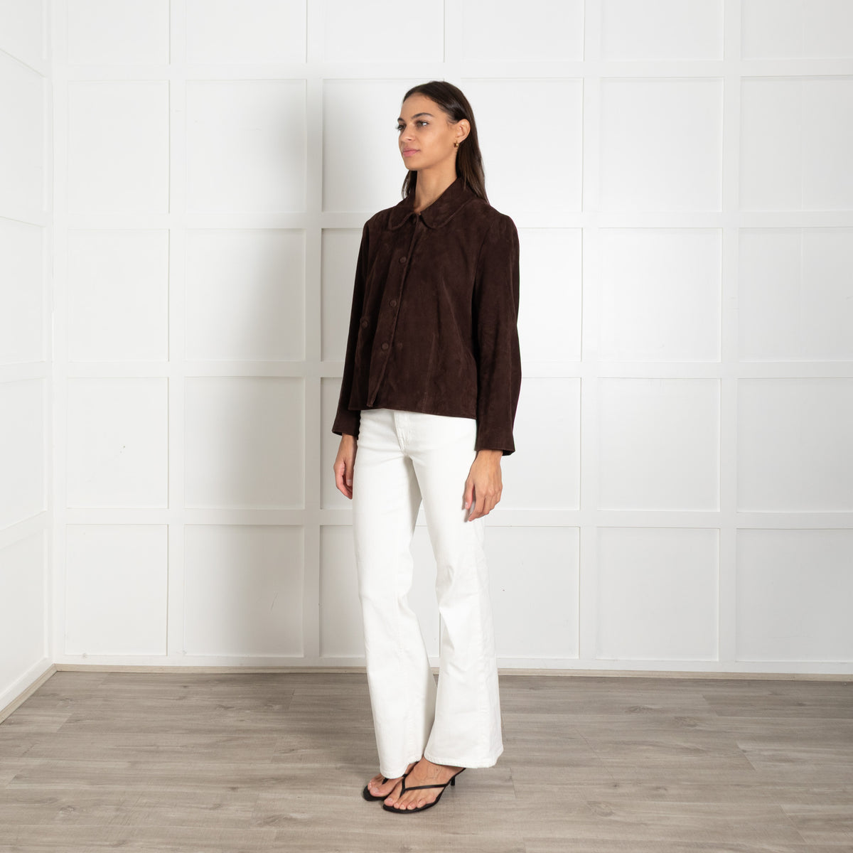 Ba&sh Brown Suede Straight Cut Jacket With Back Pleats