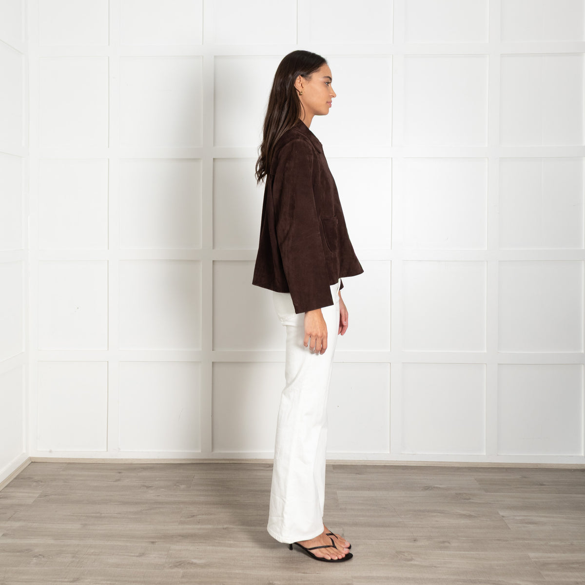 Ba&sh Brown Suede Straight Cut Jacket With Back Pleats