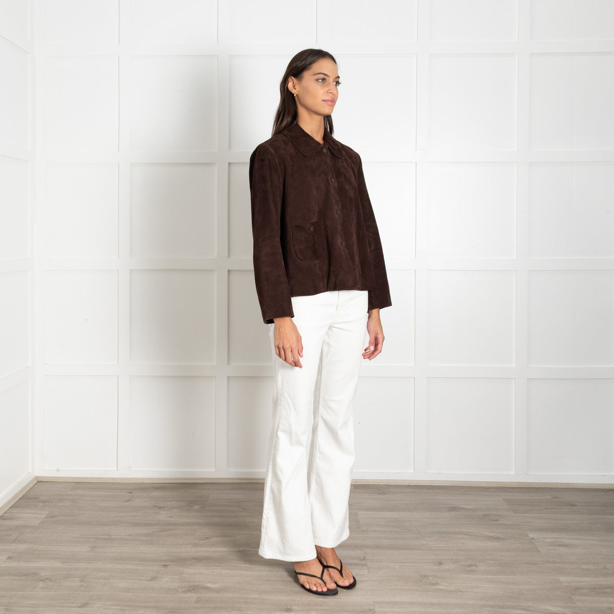 Ba&sh Brown Suede Straight Cut Jacket With Back Pleats