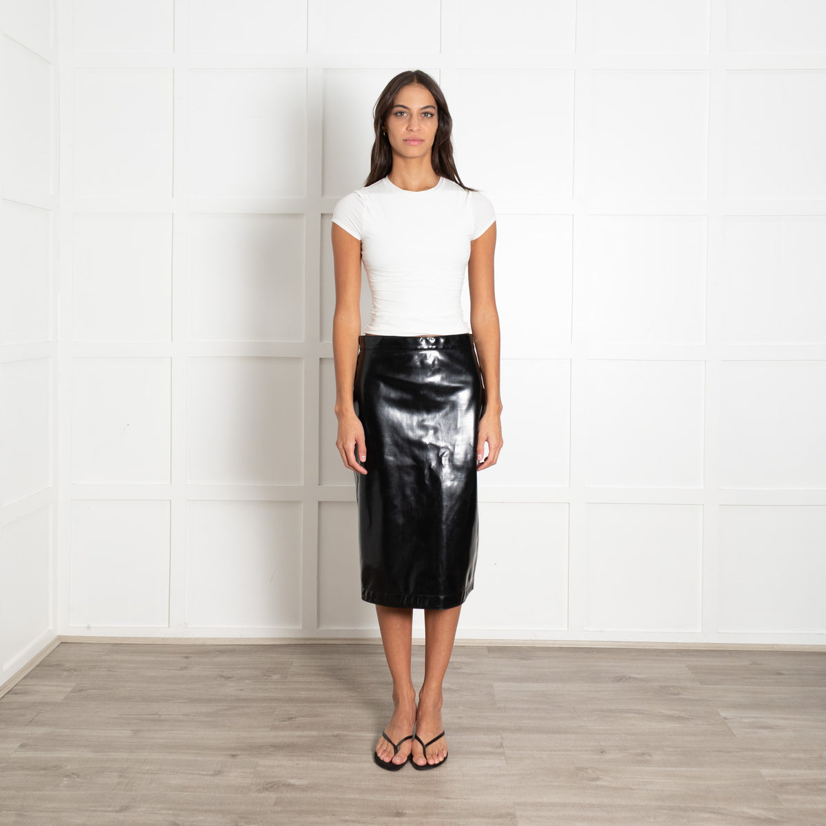 Burberry Black Glossed Faux Leather Skirt