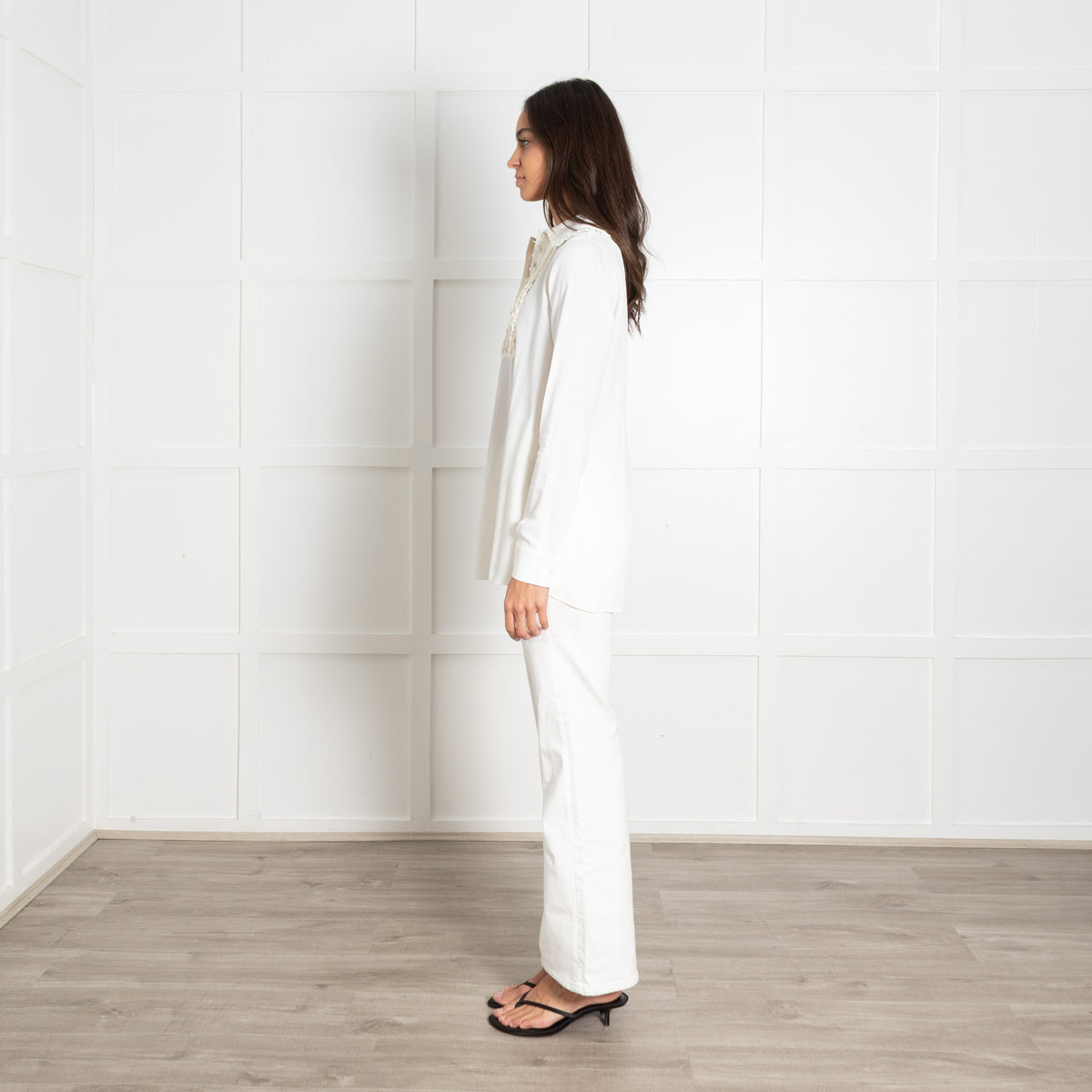 No 21 Cream Pleats And Frill Detail Blouse