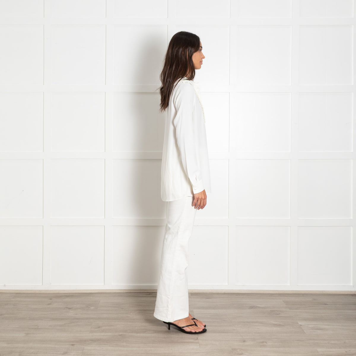 No 21 Cream Pleats And Frill Detail Blouse