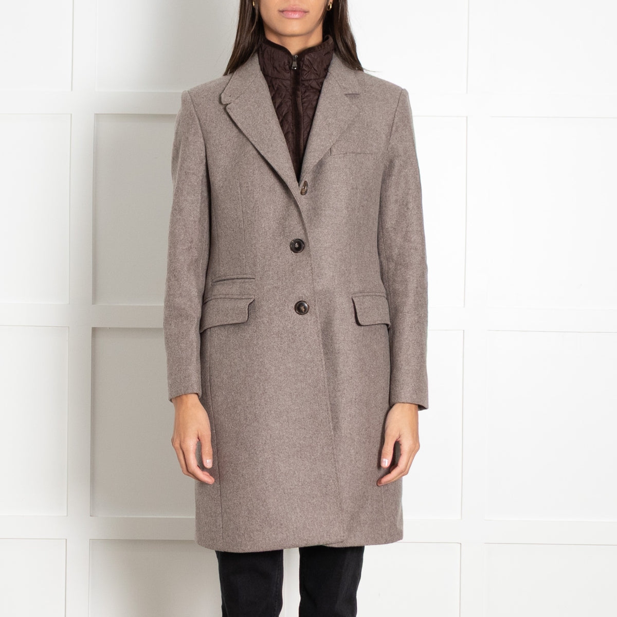 Mabrun Brown Wool Coat With Detachable Brown Quilt Vest