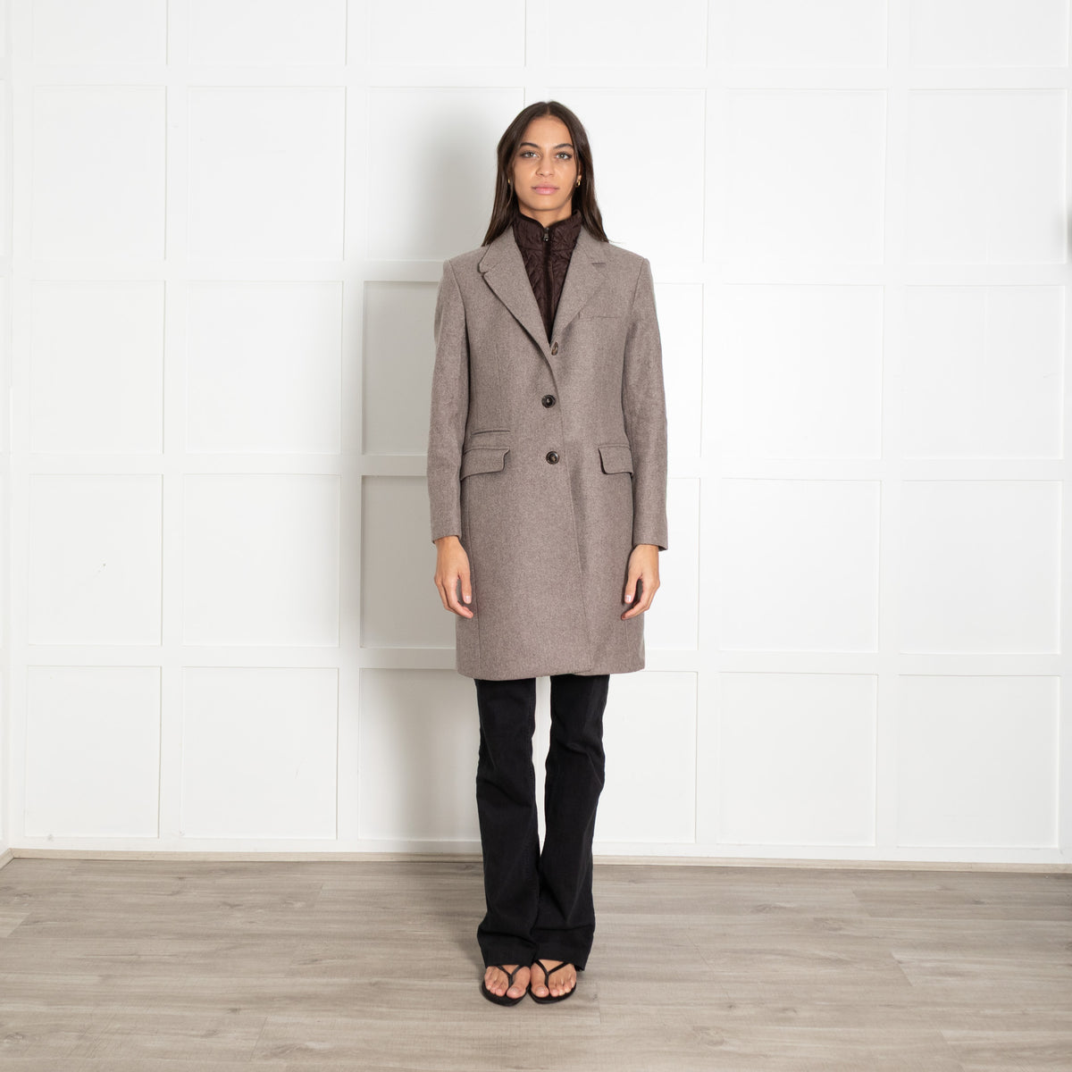 Mabrun Brown Wool Coat With Detachable Brown Quilt Vest