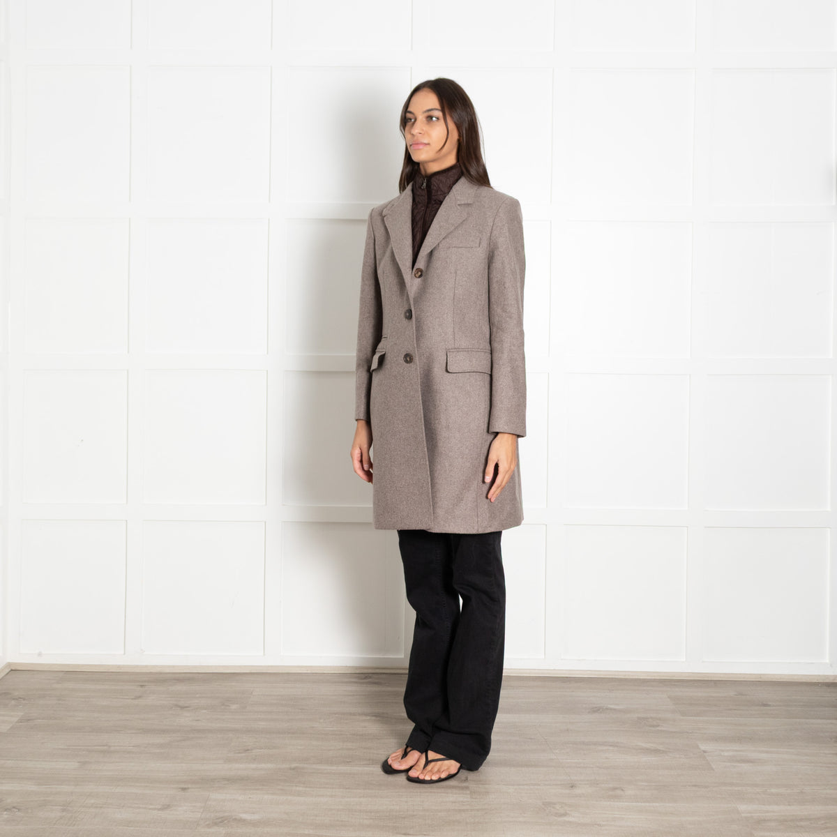 Mabrun Brown Wool Coat With Detachable Brown Quilt Vest