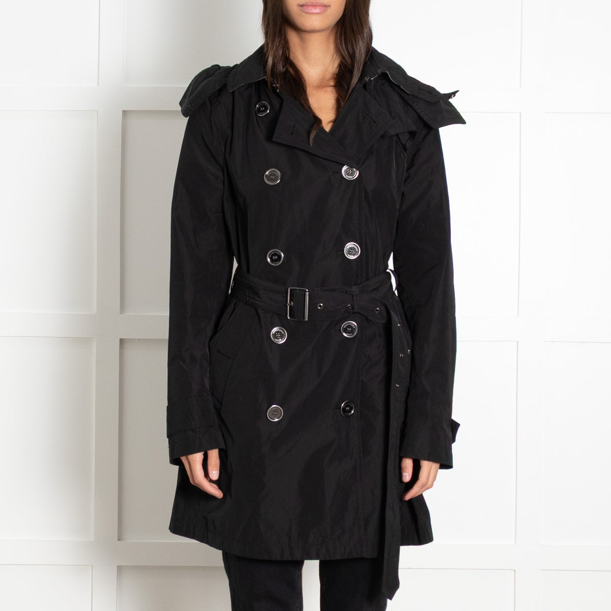 Burberry Brit Black Double Breasted Short Trench Coat