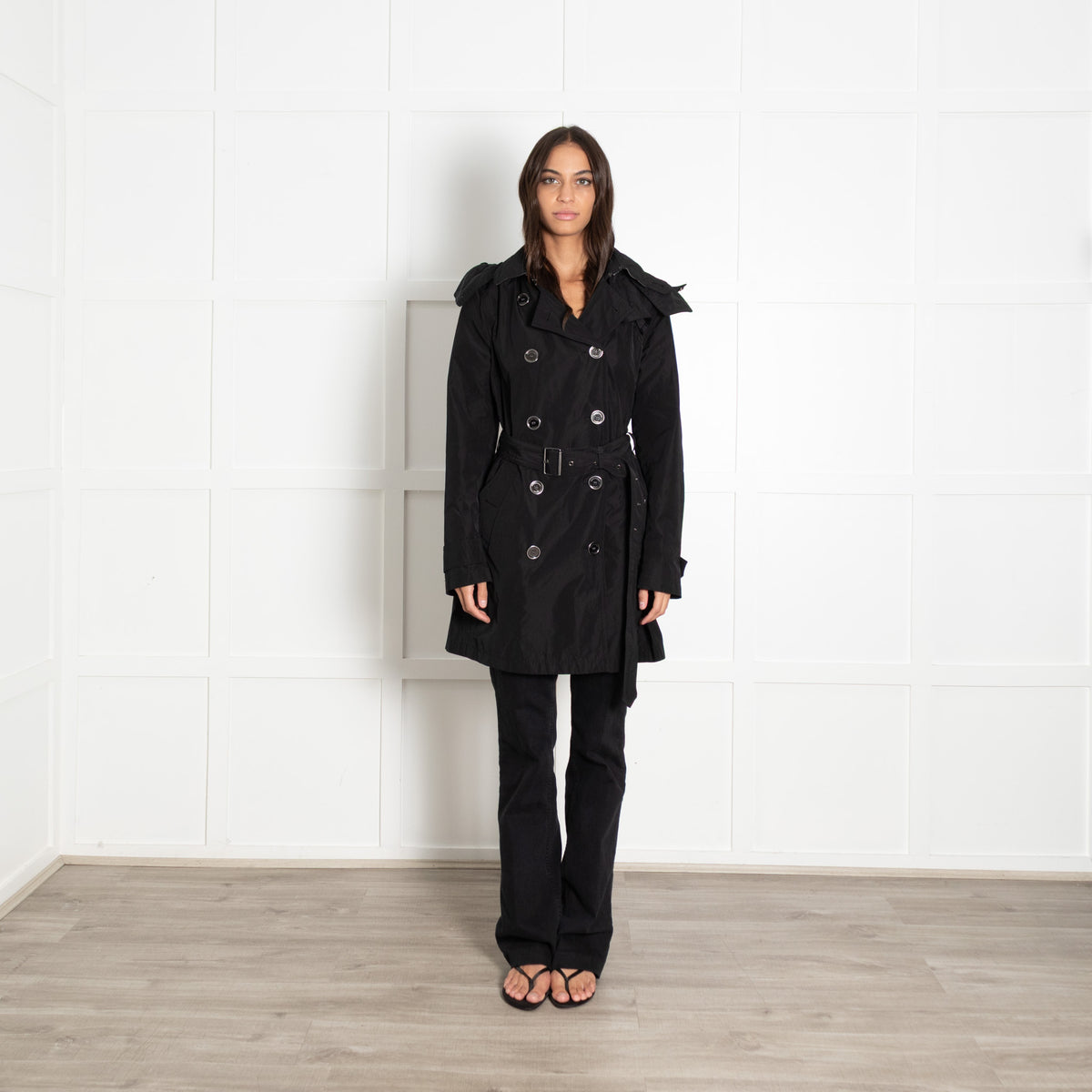 Burberry Brit Black Double Breasted Short Trench Coat