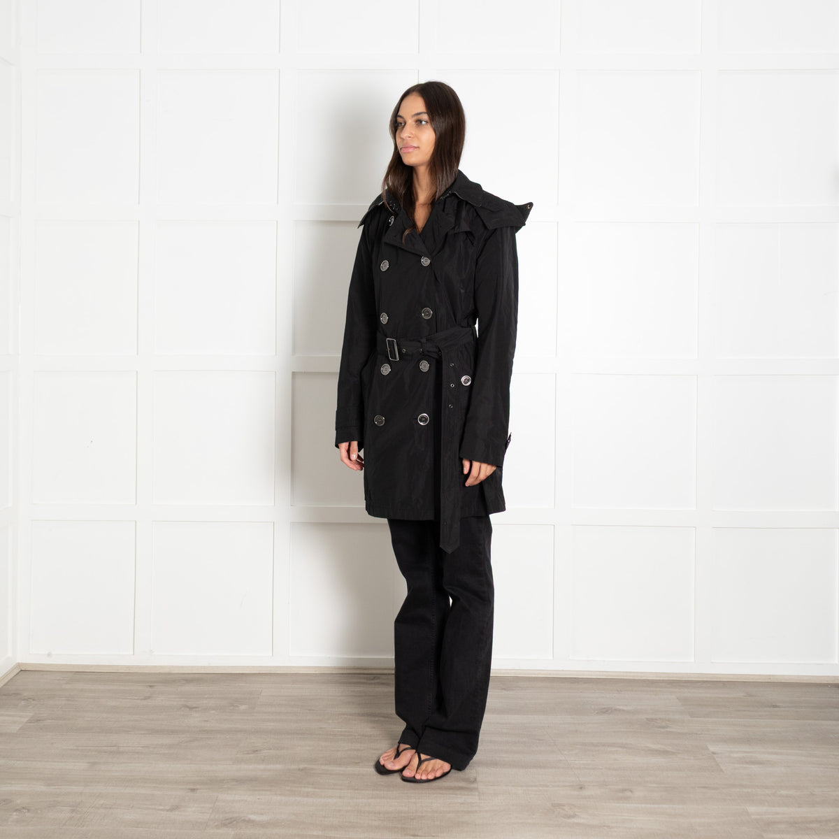 Burberry Brit Black Double Breasted Short Trench Coat