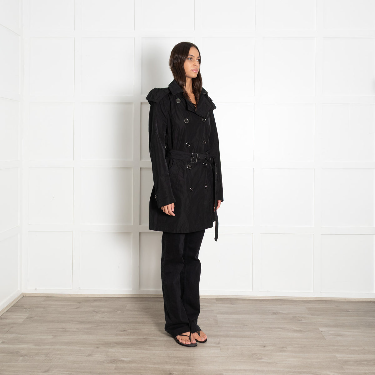 Burberry Brit Black Double Breasted Short Trench Coat