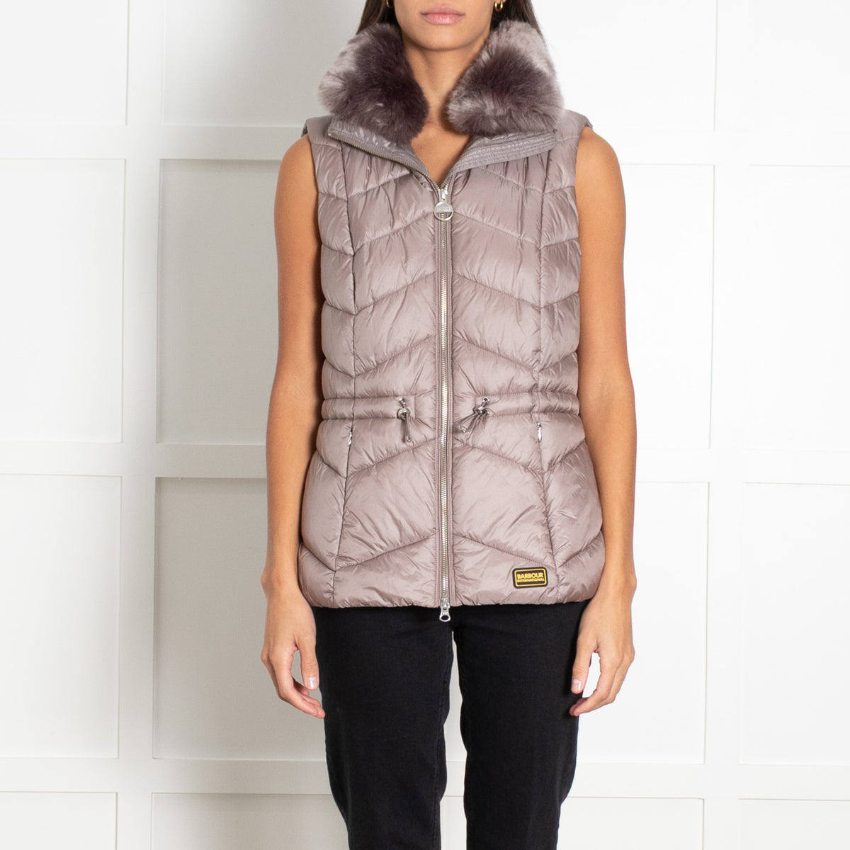 Barbour Quilted Gilet Grey with Detachable Faux Fur Collar