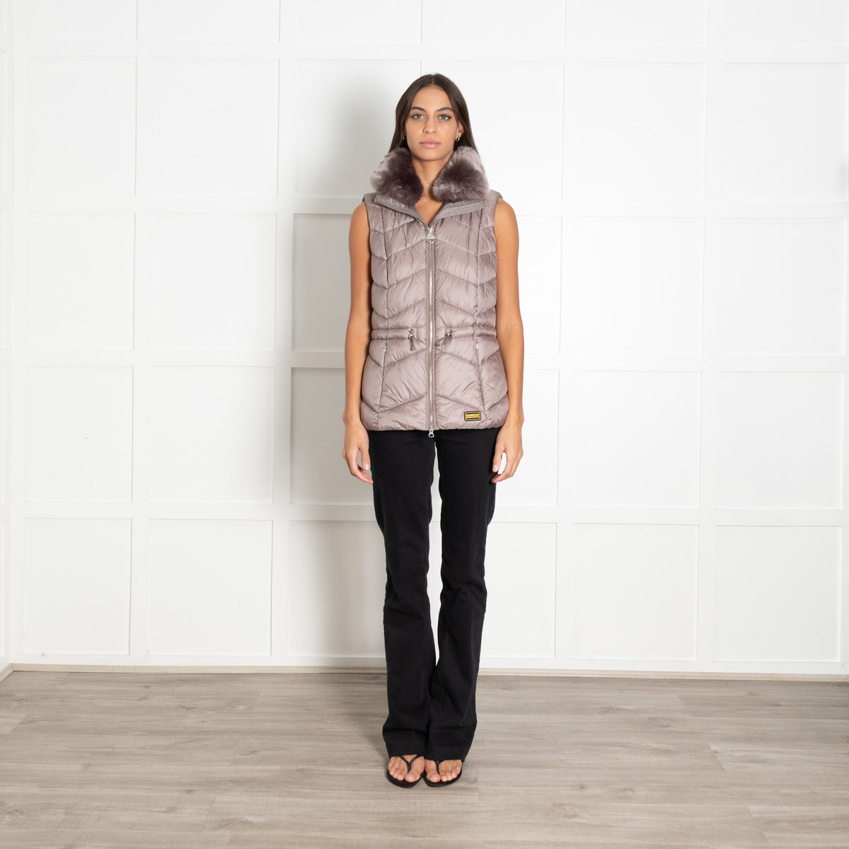 Barbour Quilted Gilet Grey with Detachable Faux Fur Collar