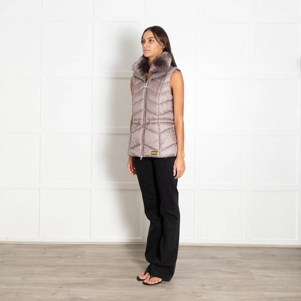 Barbour Quilted Gilet Grey with Detachable Faux Fur Collar