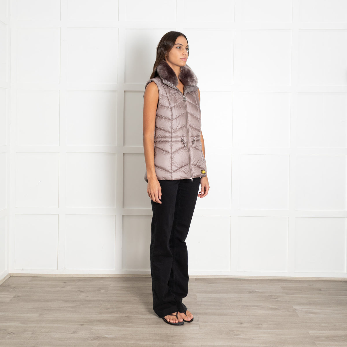 Barbour Quilted Gilet Grey with Detachable Faux Fur Collar
