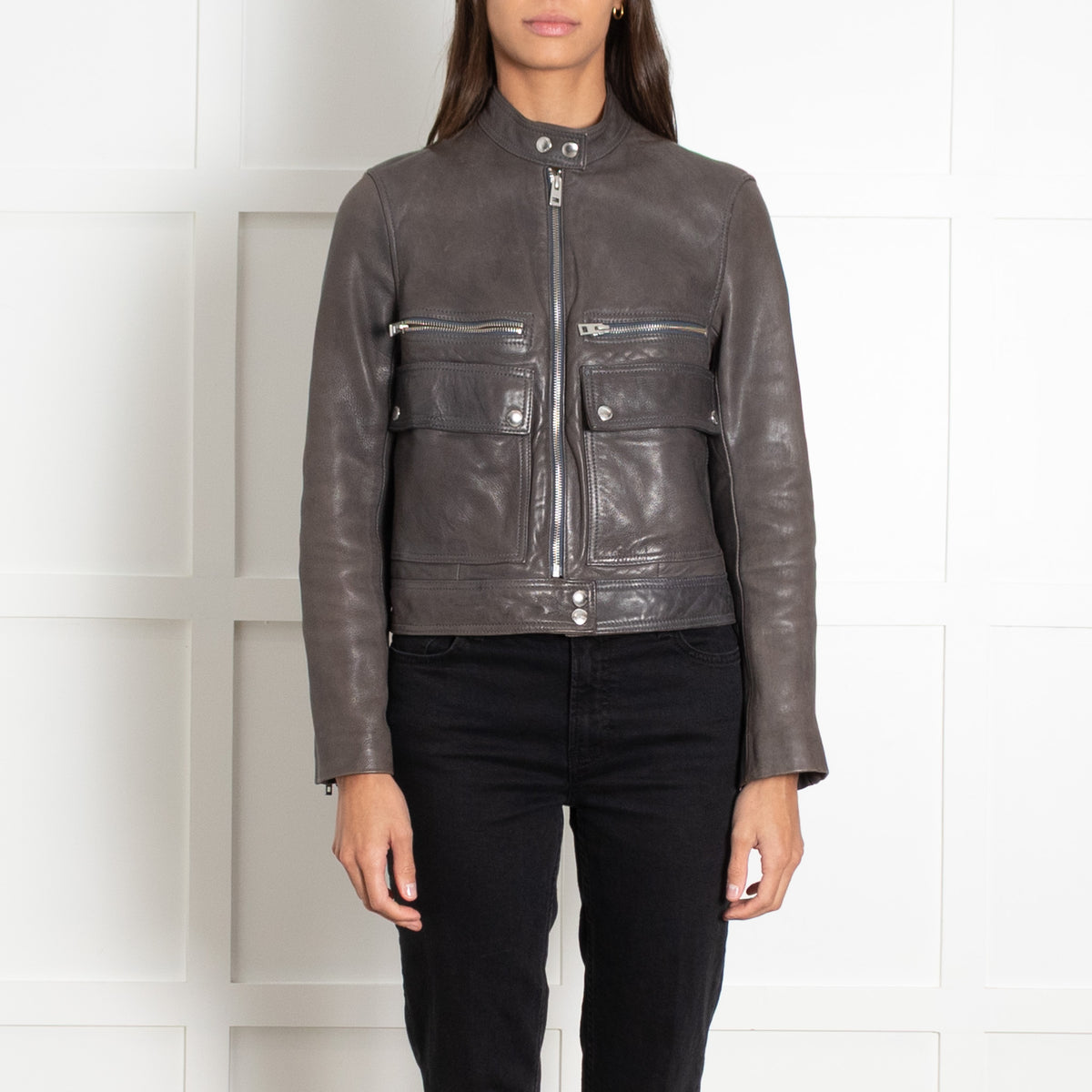 Zadig & Voltaire Grey Leather Biker Jacket