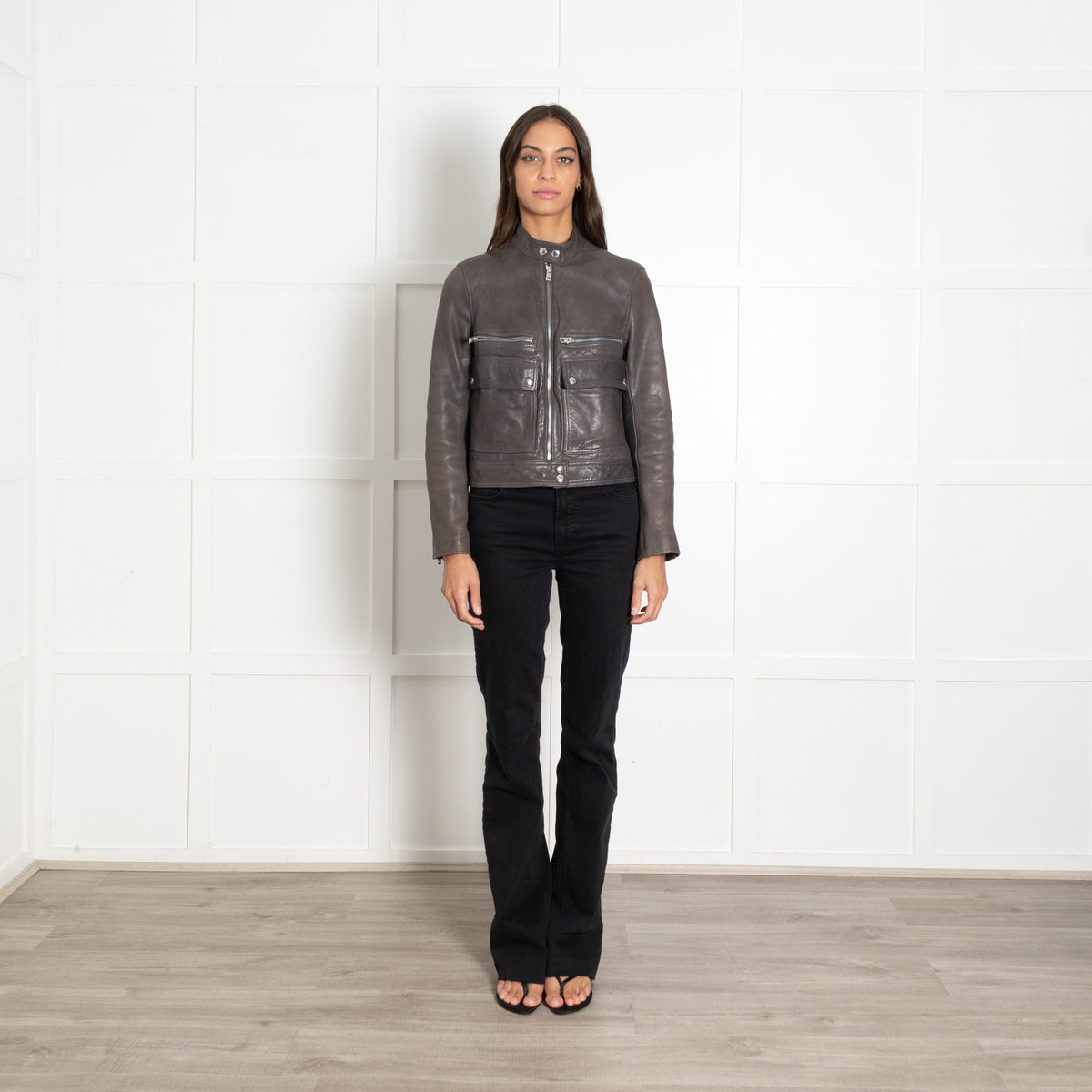 Zadig & Voltaire Grey Leather Biker Jacket