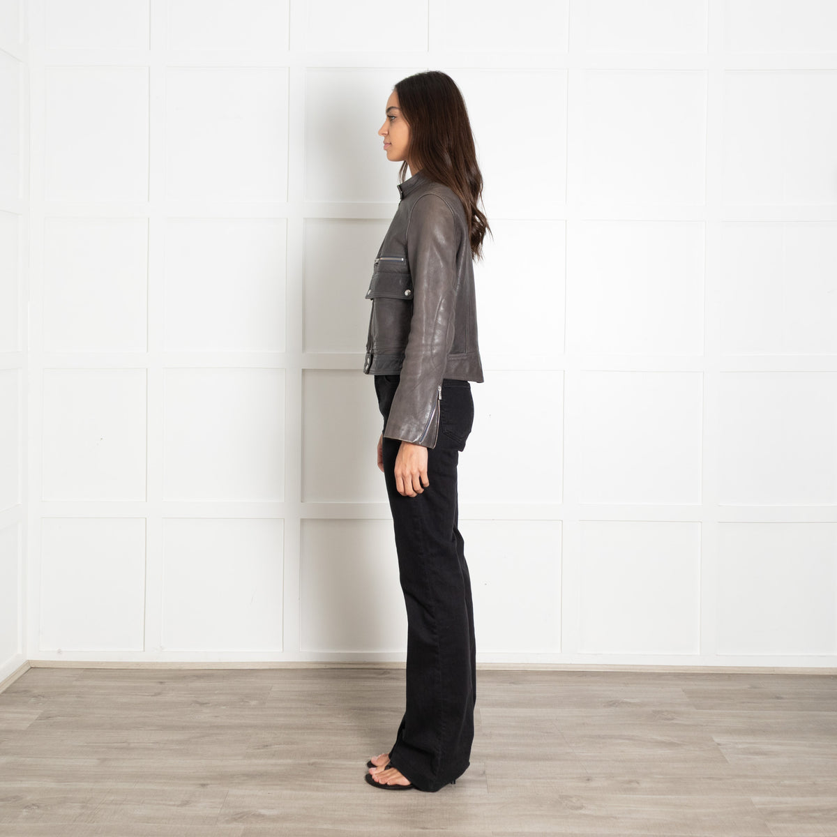 Zadig & Voltaire Grey Leather Biker Jacket