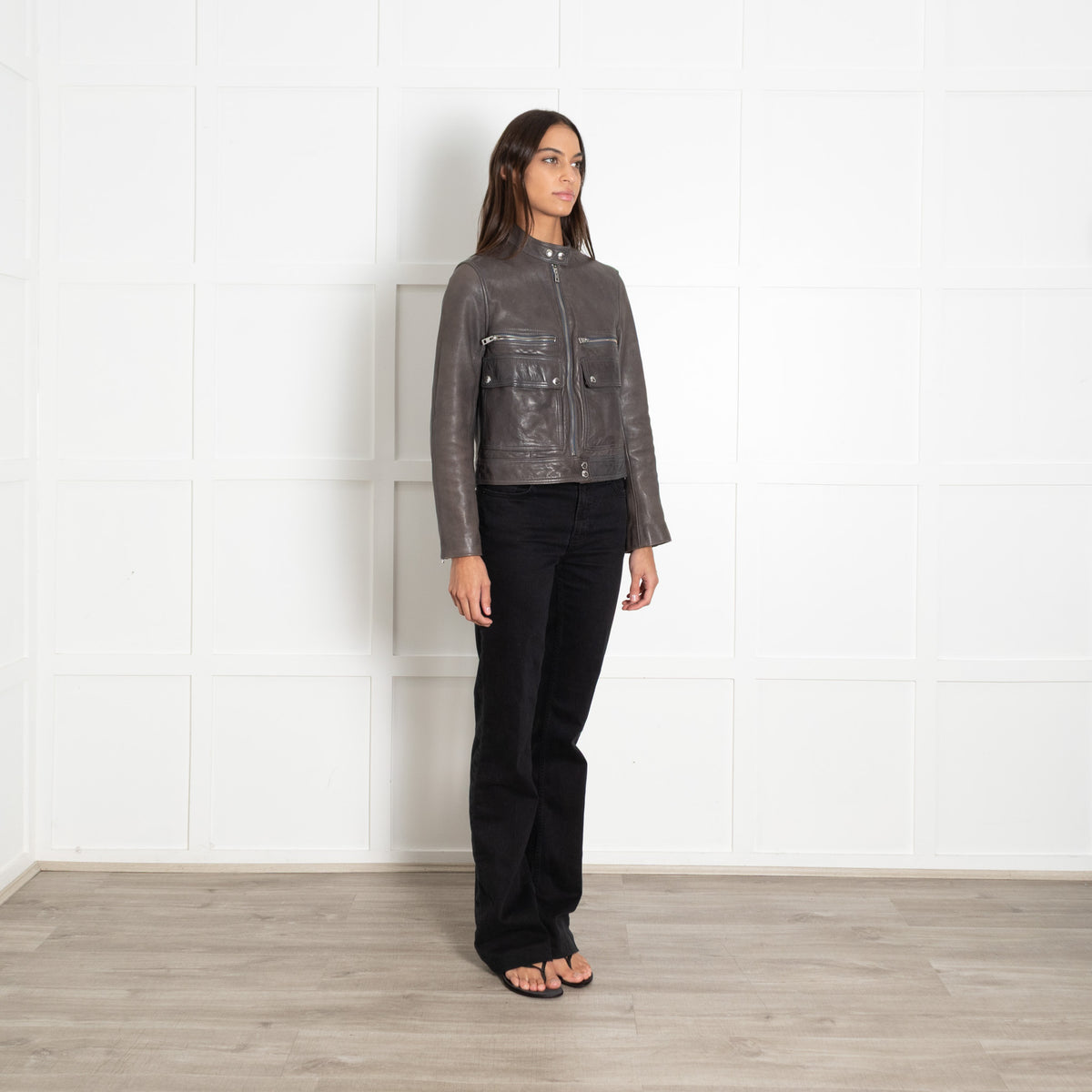 Zadig & Voltaire Grey Leather Biker Jacket