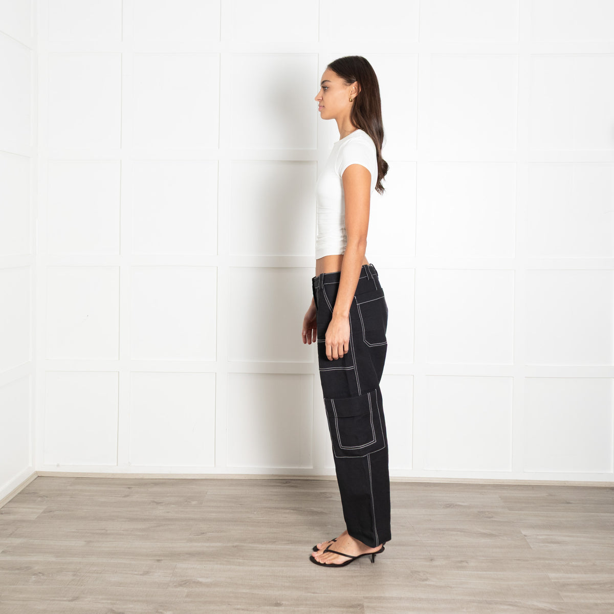 3.1 Phillip Lim Black Cotton Cargo Pant with White Stitching