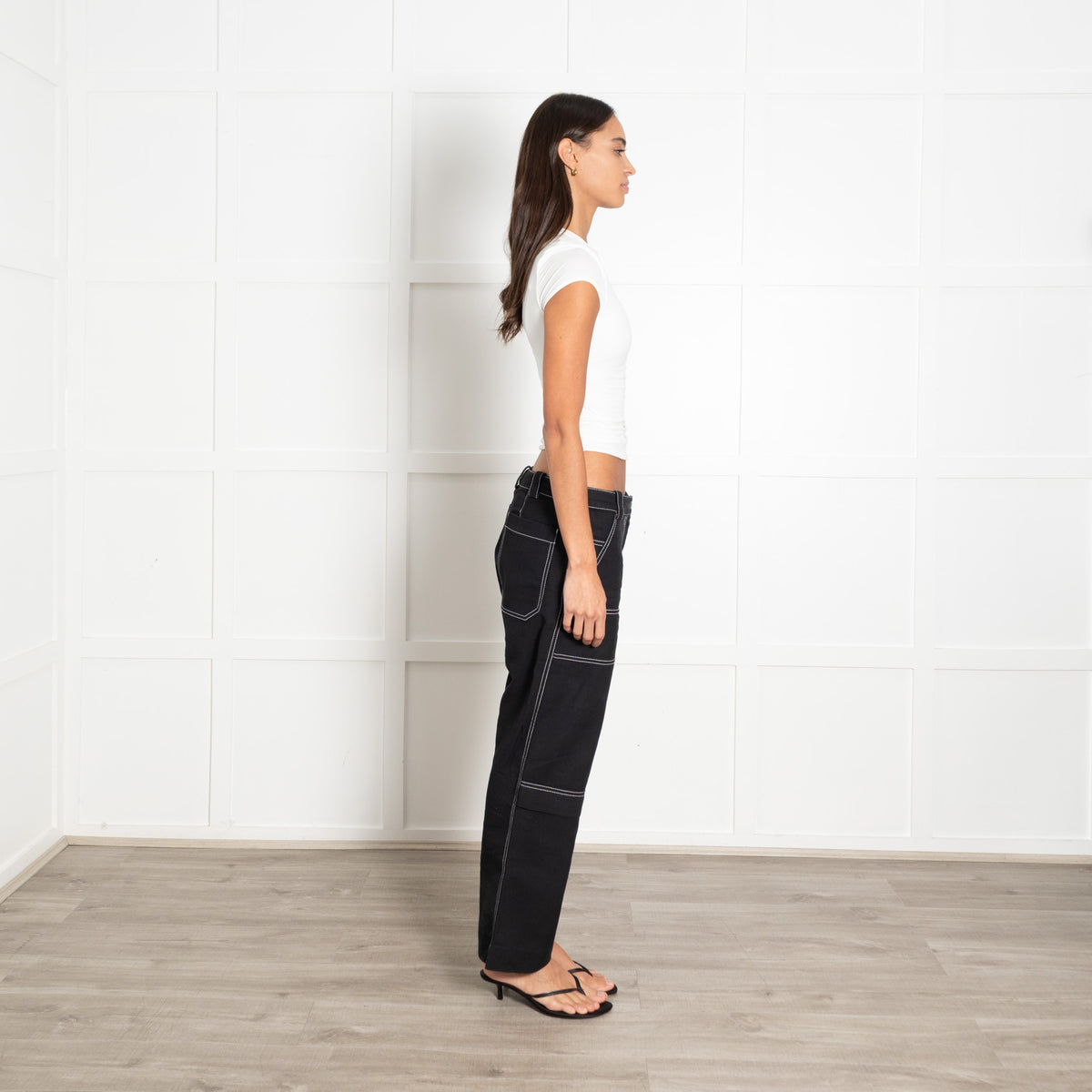 3.1 Phillip Lim Black Cotton Cargo Pant with White Stitching