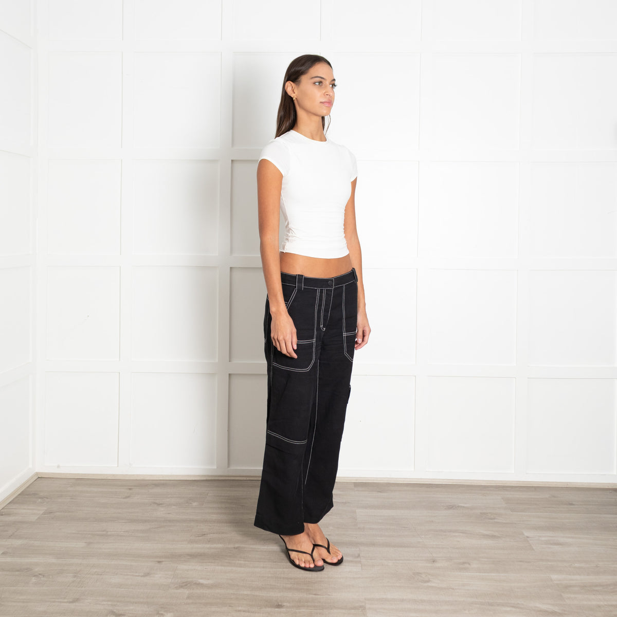 3.1 Phillip Lim Black Cotton Cargo Pant with White Stitching