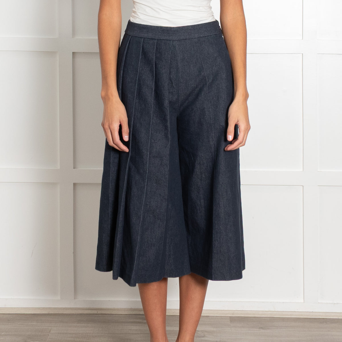 MSGM Blue Denim Pleated Detail Culottes
