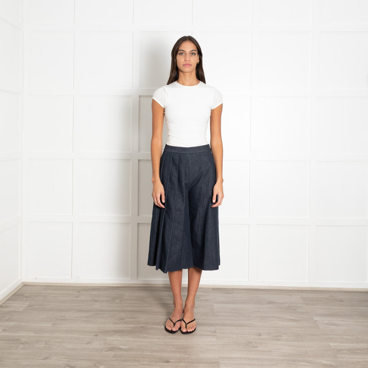 MSGM Blue Denim Pleated Detail Culottes