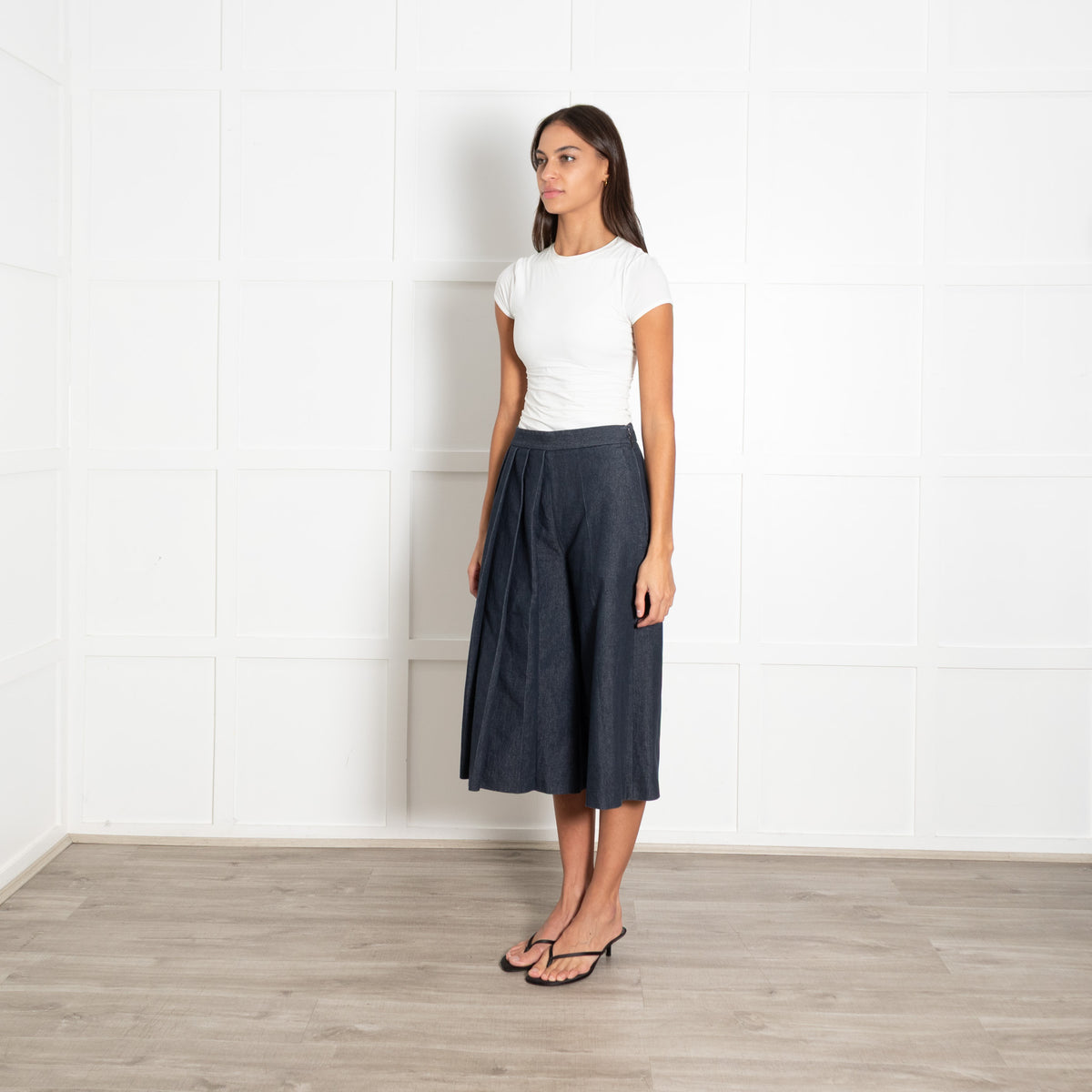 MSGM Blue Denim Pleated Detail Culottes