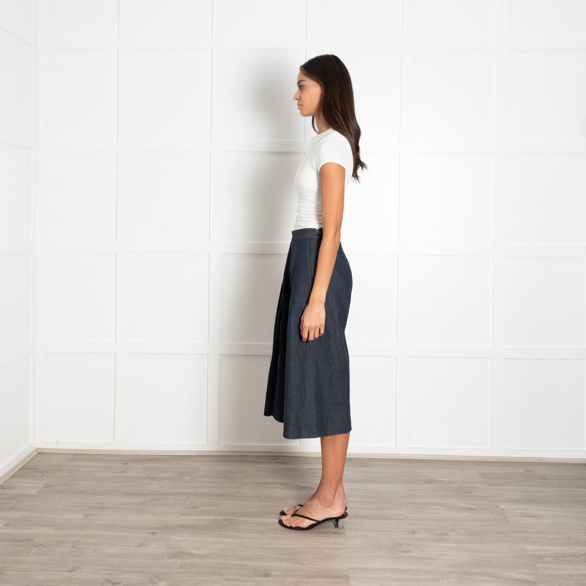 MSGM Blue Denim Pleated Detail Culottes