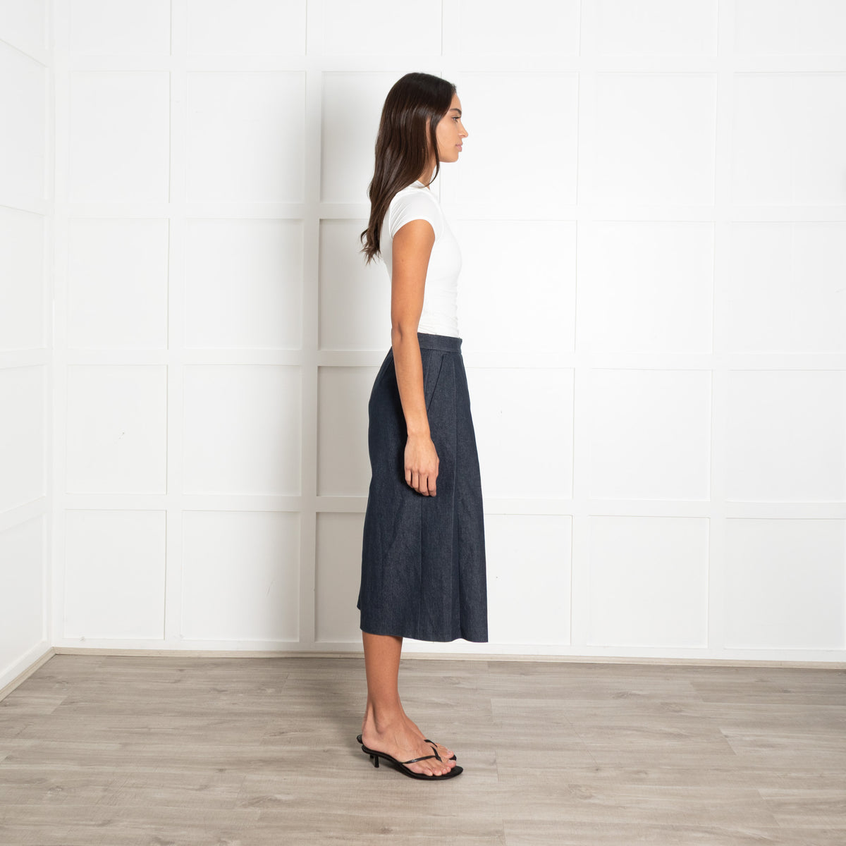 MSGM Blue Denim Pleated Detail Culottes