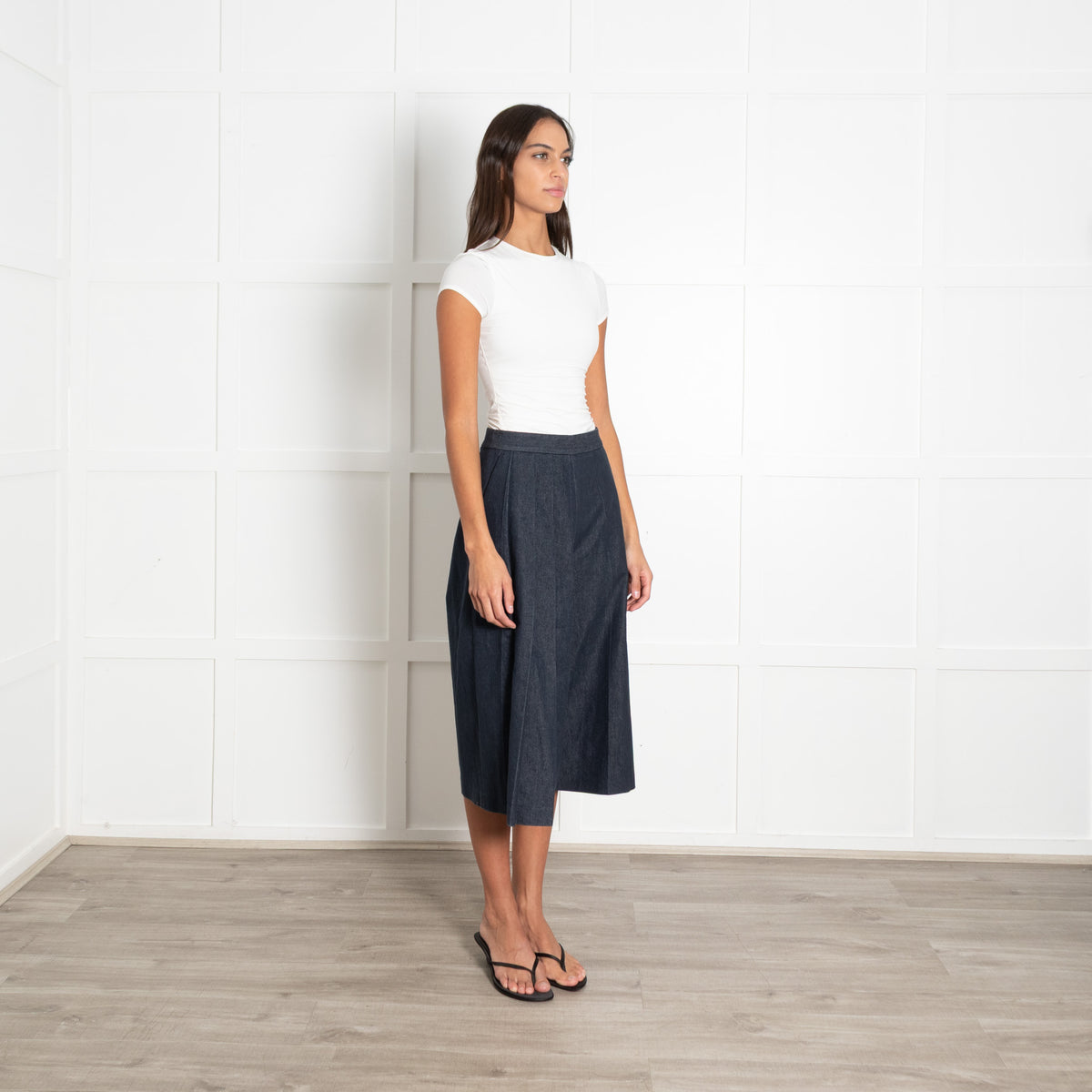 MSGM Blue Denim Pleated Detail Culottes